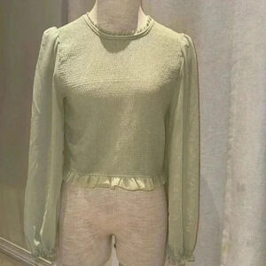 Soft sage green Boutique smocked long sleeve dressy top